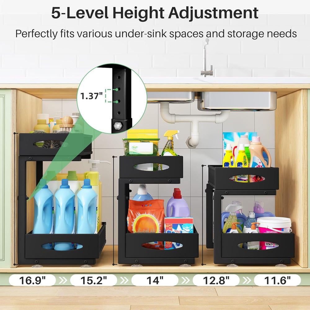 Under Sink Organizer, 2 Tier Pull out Cabinet Organizer Baskets with Mesh Sli...
