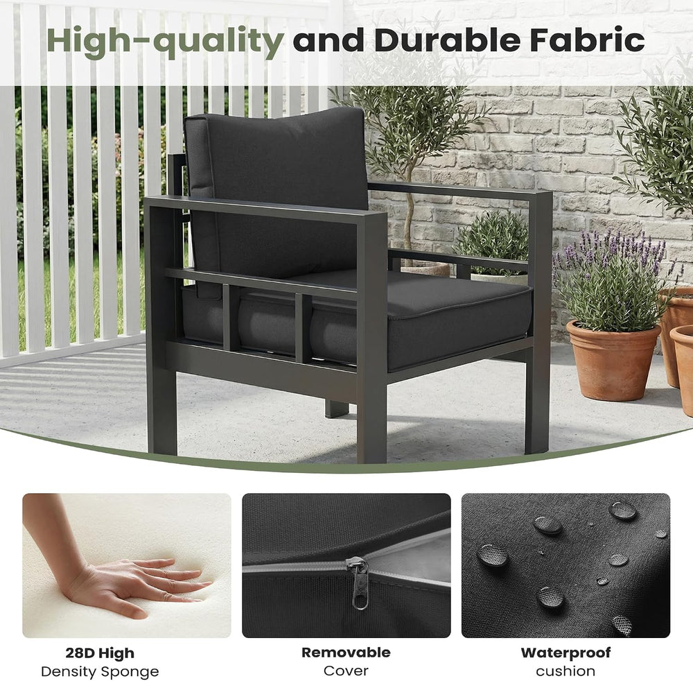 5 Piece Aluminum Patio Furniture Set With Thick Cushions and Coffee Table