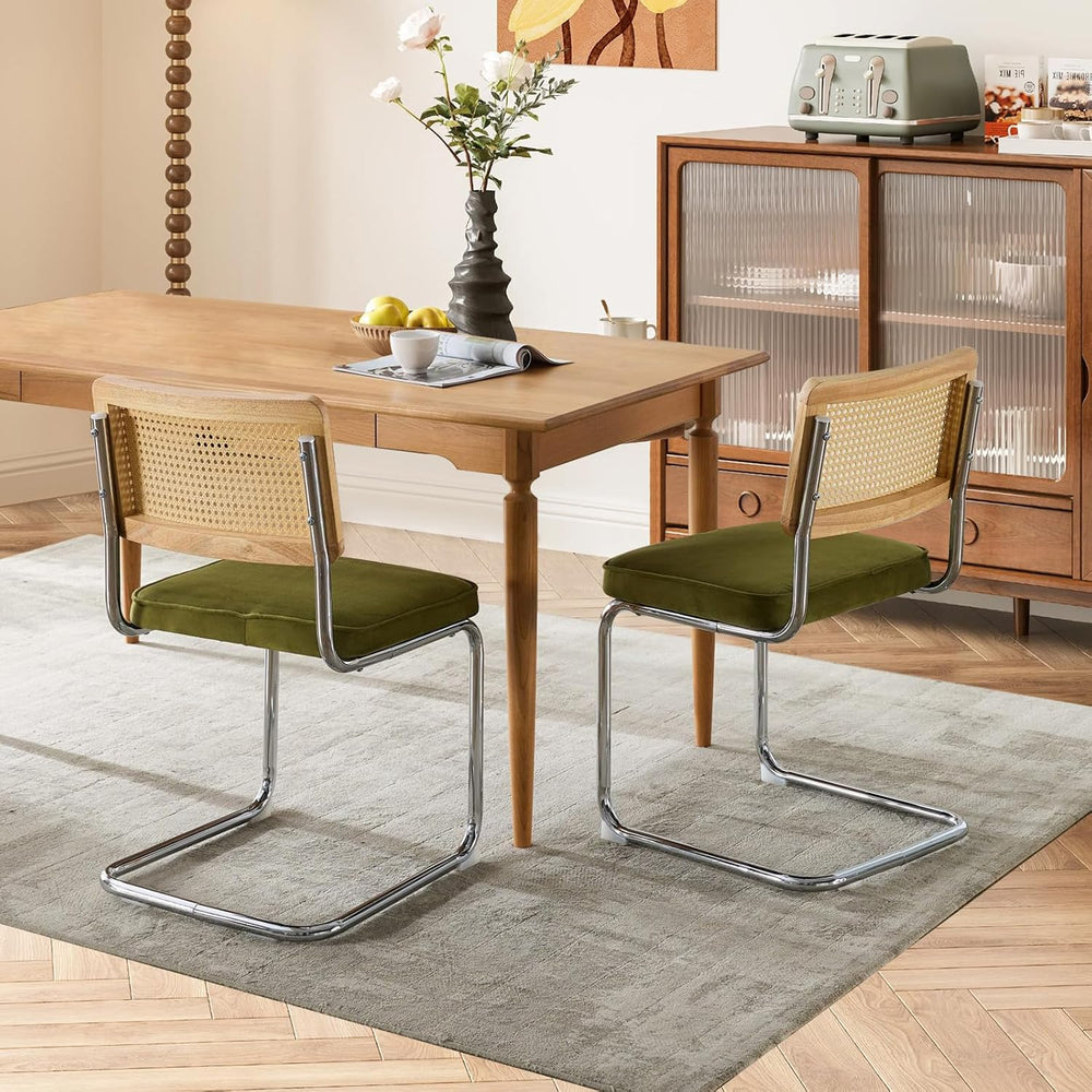 SoarFlash Cesca Dining Chair Set of 4, Chair with Natural Cane Back (Green)