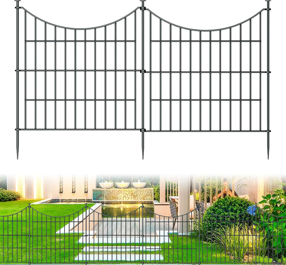 10‑Panel No‑Dig Metal Garden Fence 24" H x 20'L Dog Fence Outdoor fo...