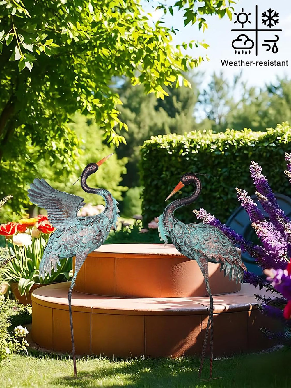 YEAHOME Garden Decor Outdoor Statues, 38"/36" Large Metal Heron Sta...
