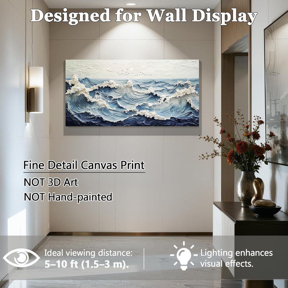 Kinetrix Modern Abstract Wave Wall Art Ocean Large Print Blue White Decor