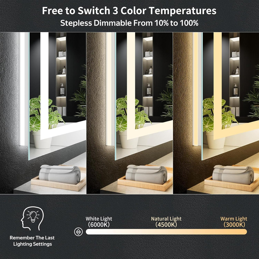 36"x30" LED Bathroom Mirror with Lights, Backlit+Frontlit, Anti-Fog