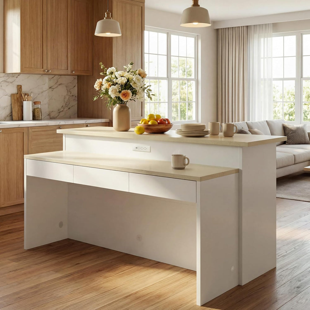 Homsee 78.7" Large Kitchen Island with Storage and Seating, White