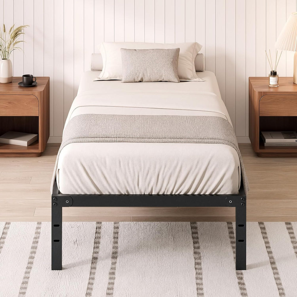 Sweetcrispy 14 Inch Twin Metal Bed Frame, Under Bed Storage, Black