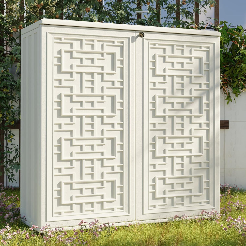 Mrosaa Indoor Outdoor Storage Cabinet Waterproof with Shelf, Off White Plasti...