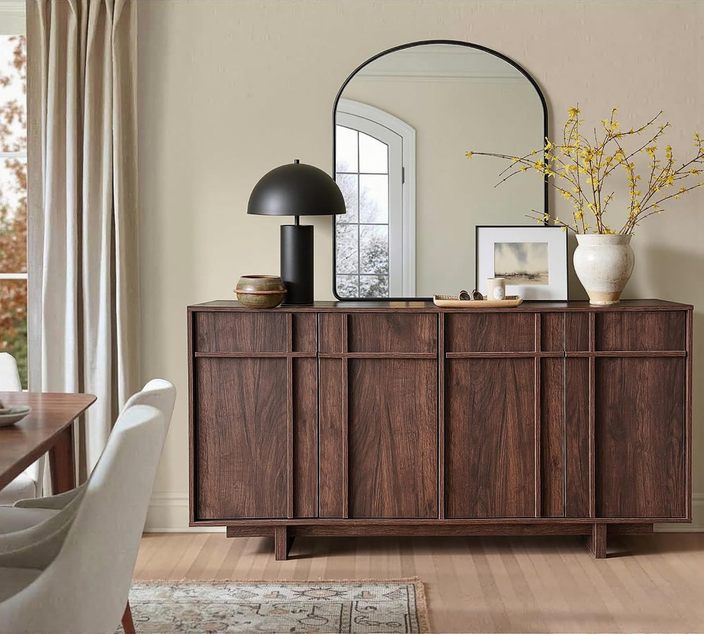 63" Sideboard Buffet Cabinet, Skeleton Lines Design, Walnut