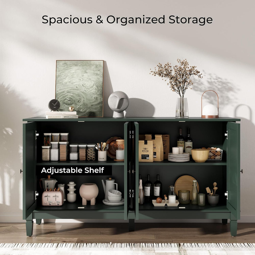 59" Solid Wood Buffet Cabinet, Accent Cabinet, 4 Carved Doors