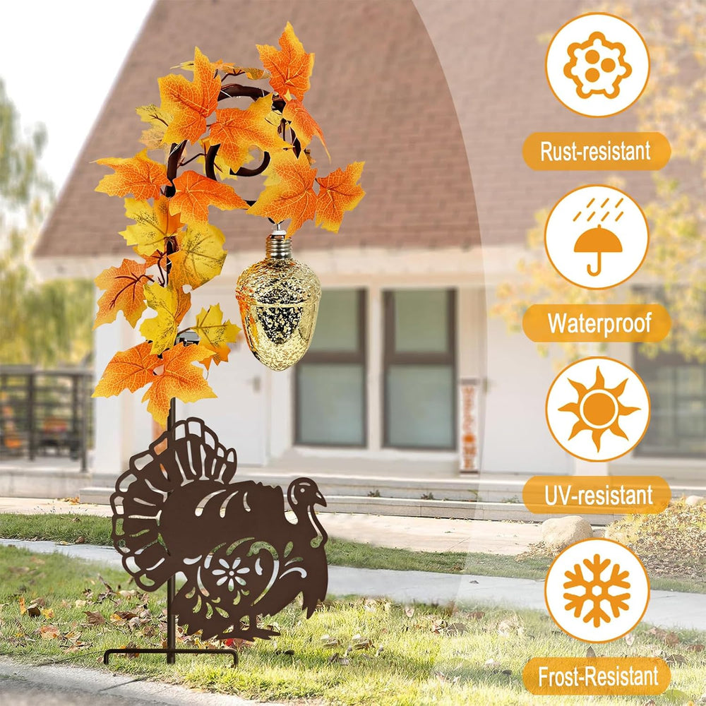Thanksgiving Solar Lights Outdoor Pathway,Turkey & Acorn Fall Garden Stakes