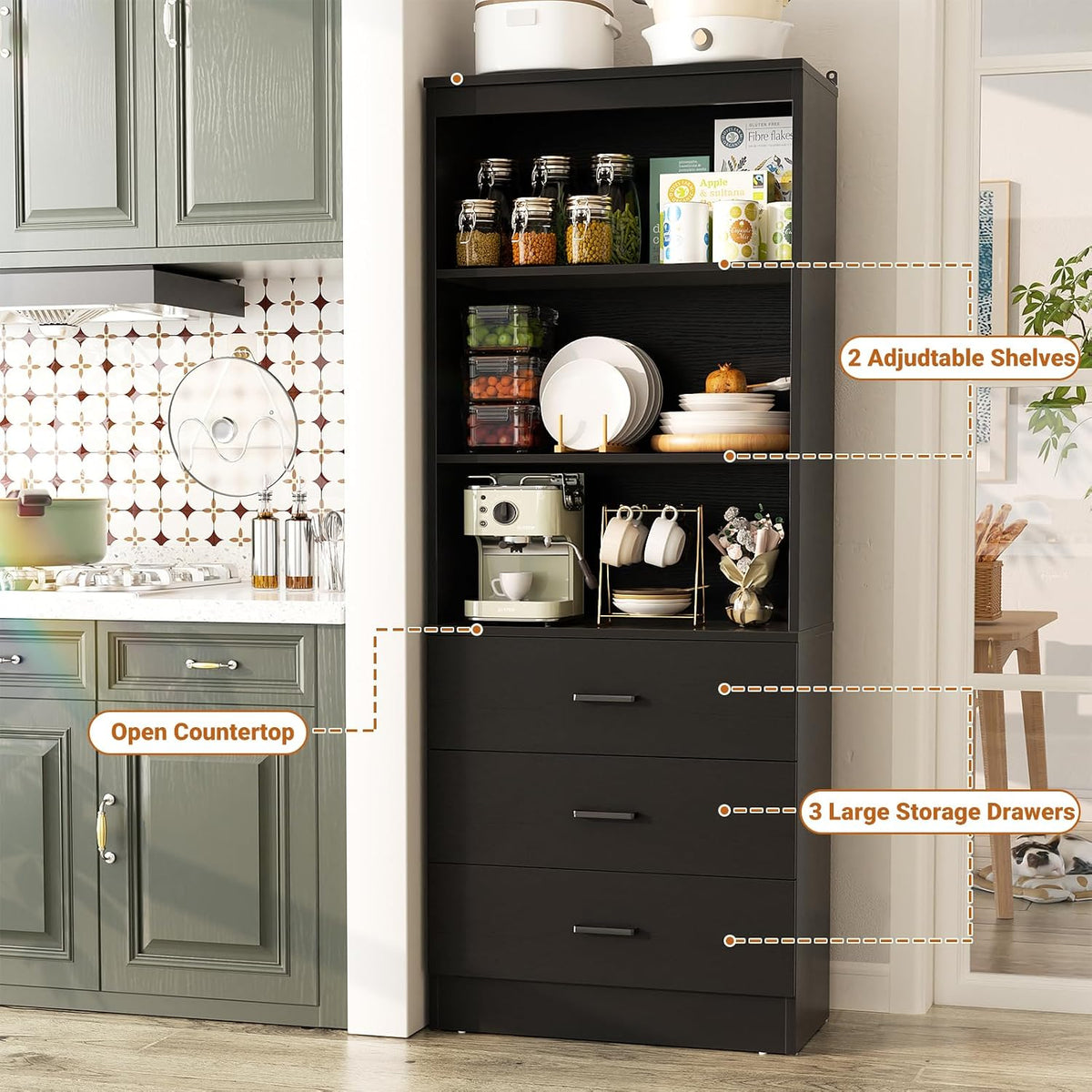 aheaplus 71-inch tall bookshelf with 3 drawers, 23.6", package contents