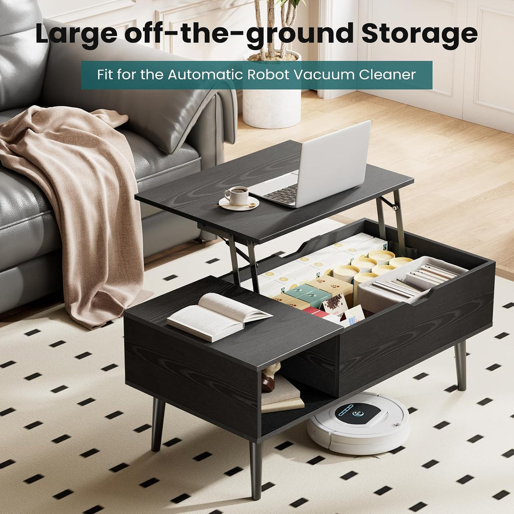 NEWBULIG Wood Lift Top Coffee Table with Storage for Living Room, Black