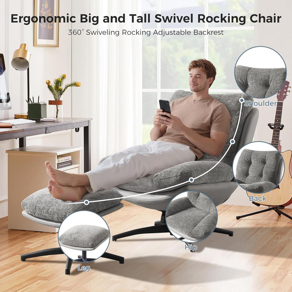 Chenille Rocking Swivel Accent Chair Set of 2 with Ottoman, 360° Oversized Me...
