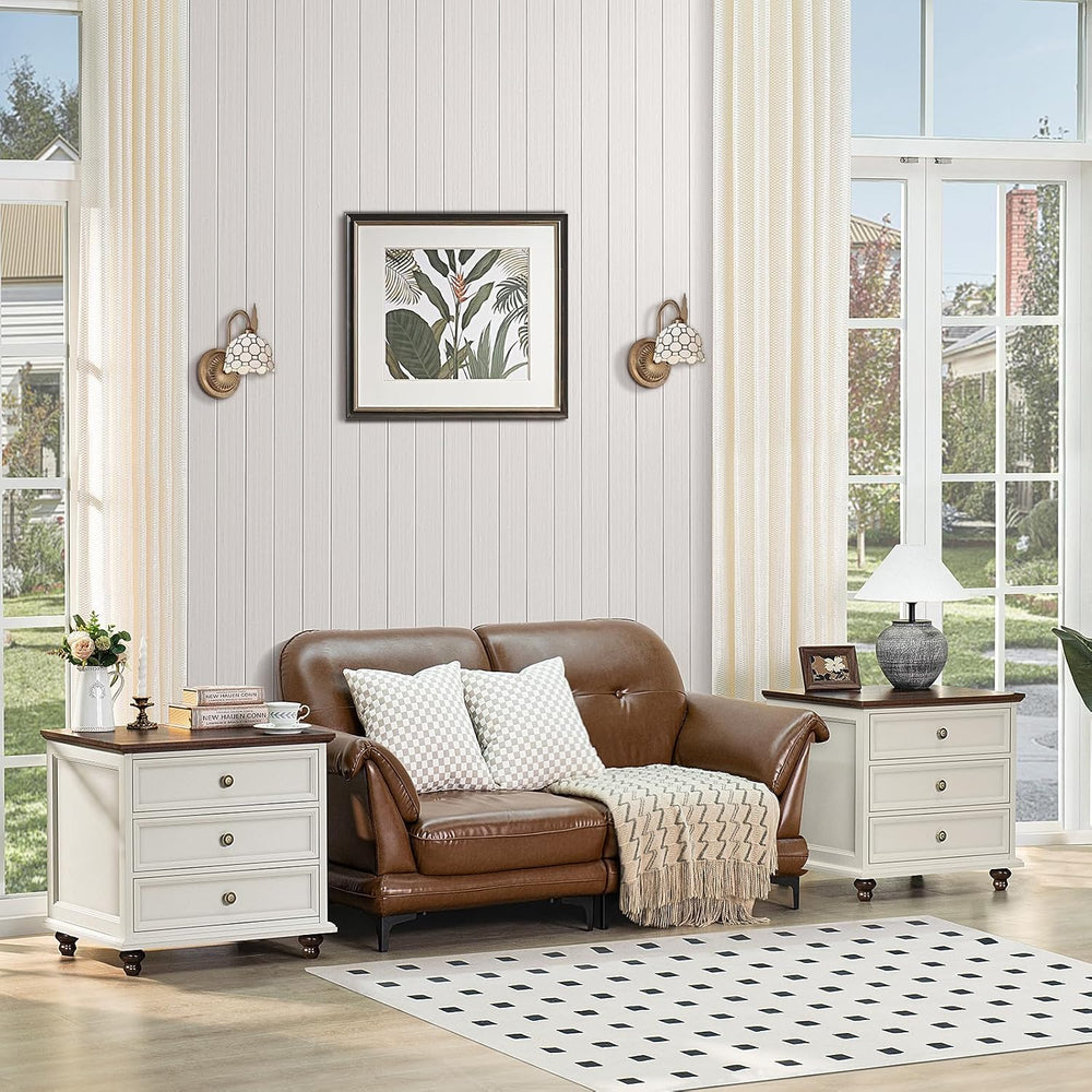 Joaxswe 24" Wide Farmhouse Night Stand Set of 2,Large End Table with 3 D...