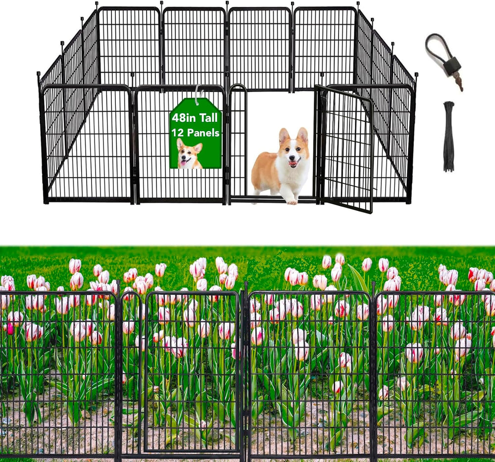 Getlay Garden Fencing 48in High, 12 Panels Total 26.6Ft(L) Dog Fence Outdoor ...
