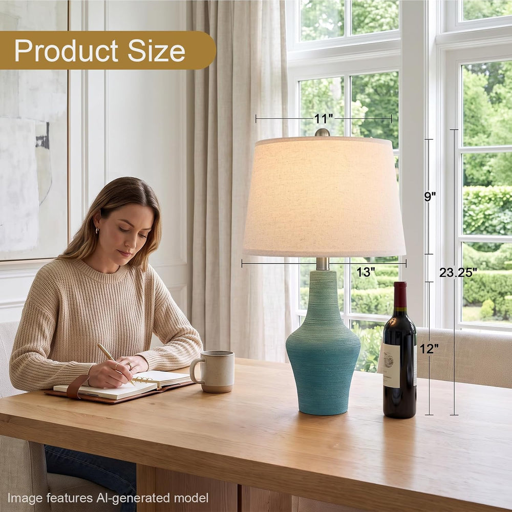 23" Farmhouse Ceramic Table Lamp Modern Bedside Lamps Matte Teal