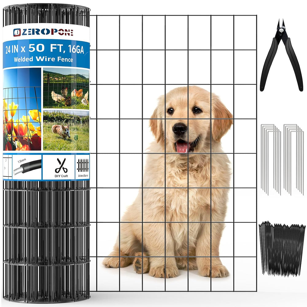 PVC Coated Welded Wire Fence, 24 in x 50 Ft Black for Yard Plant Protection