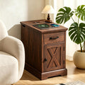 HOMMPA 23.6'' Farmhouse Narrow End Table w/Charging Station Rustic Cherry