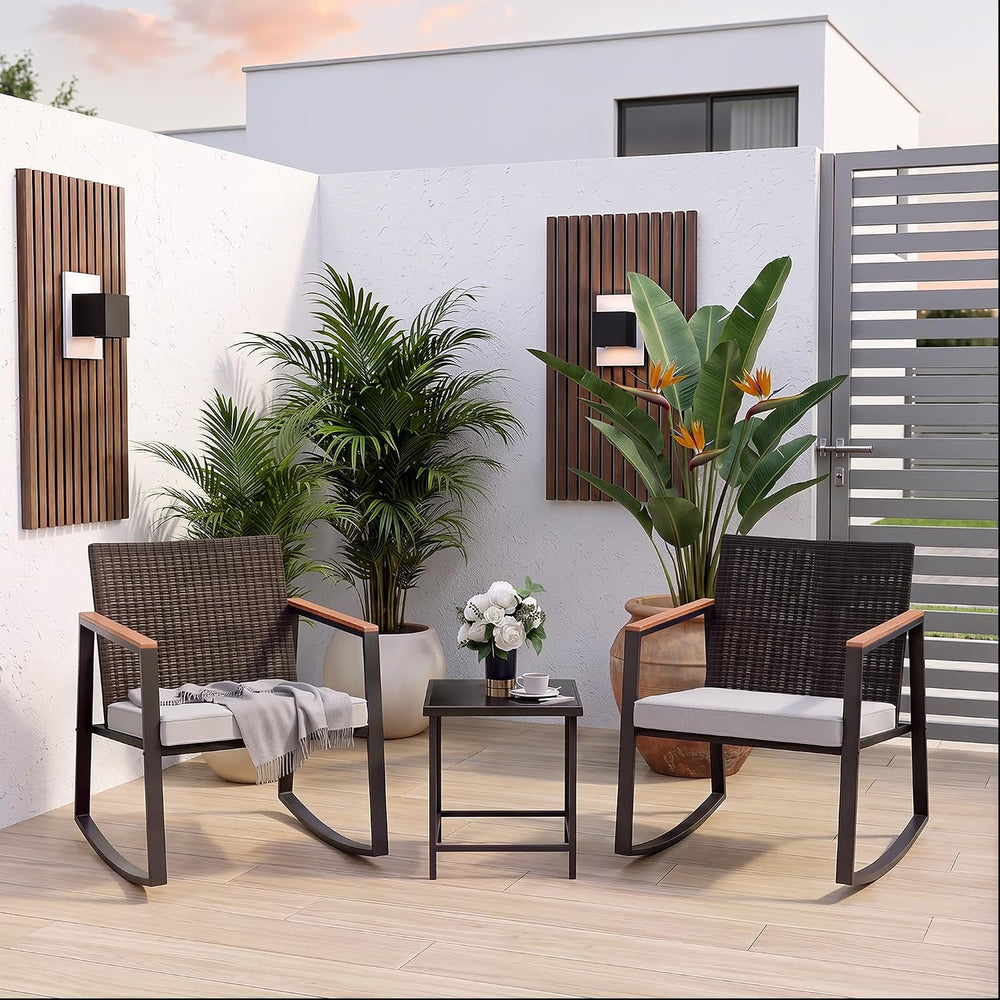 Gizoon 3 Pieces Rocking Patio Bistro Set with Anti-Scald Armrest