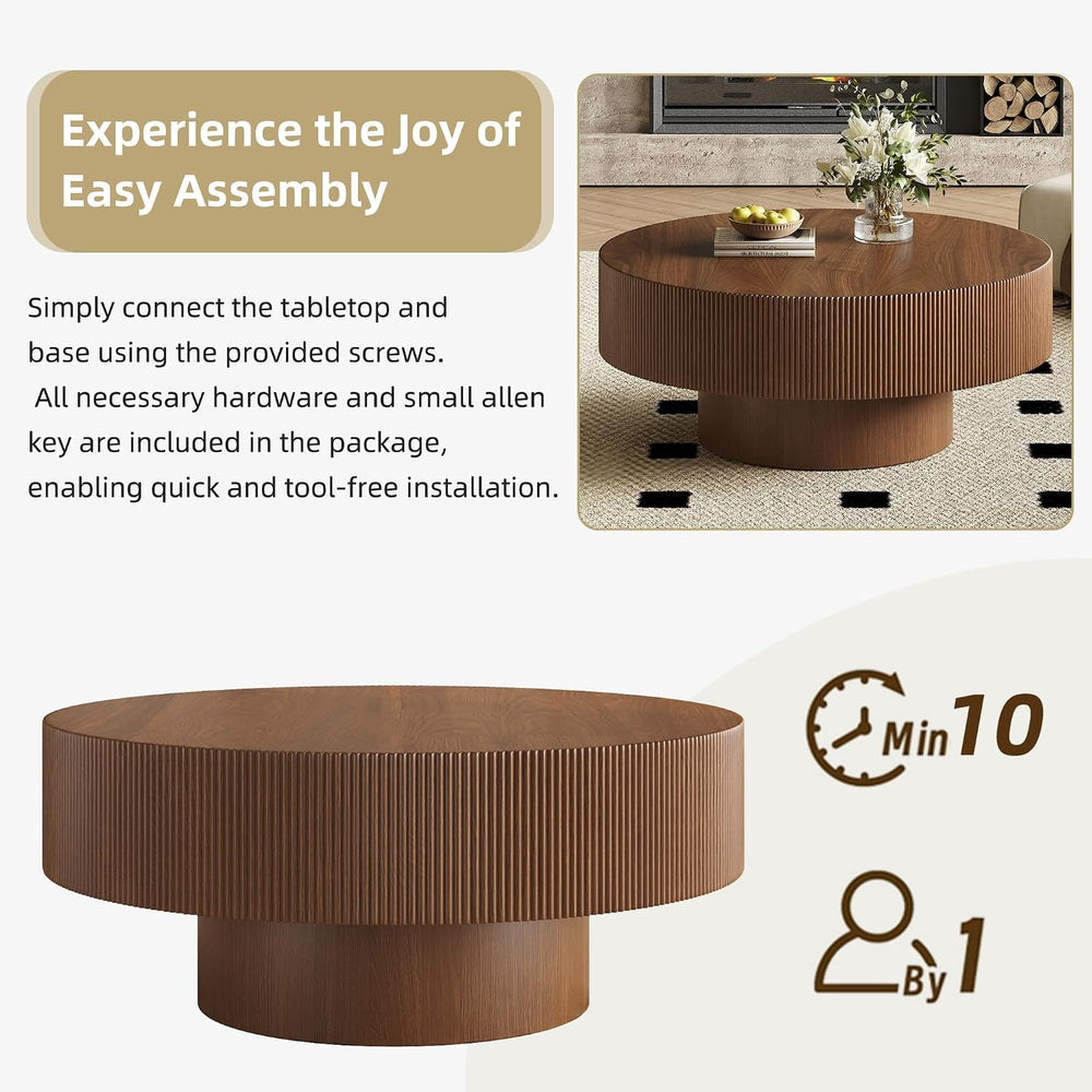 Merax Modern Round Coffee Table with Sturdy Base, Walnut