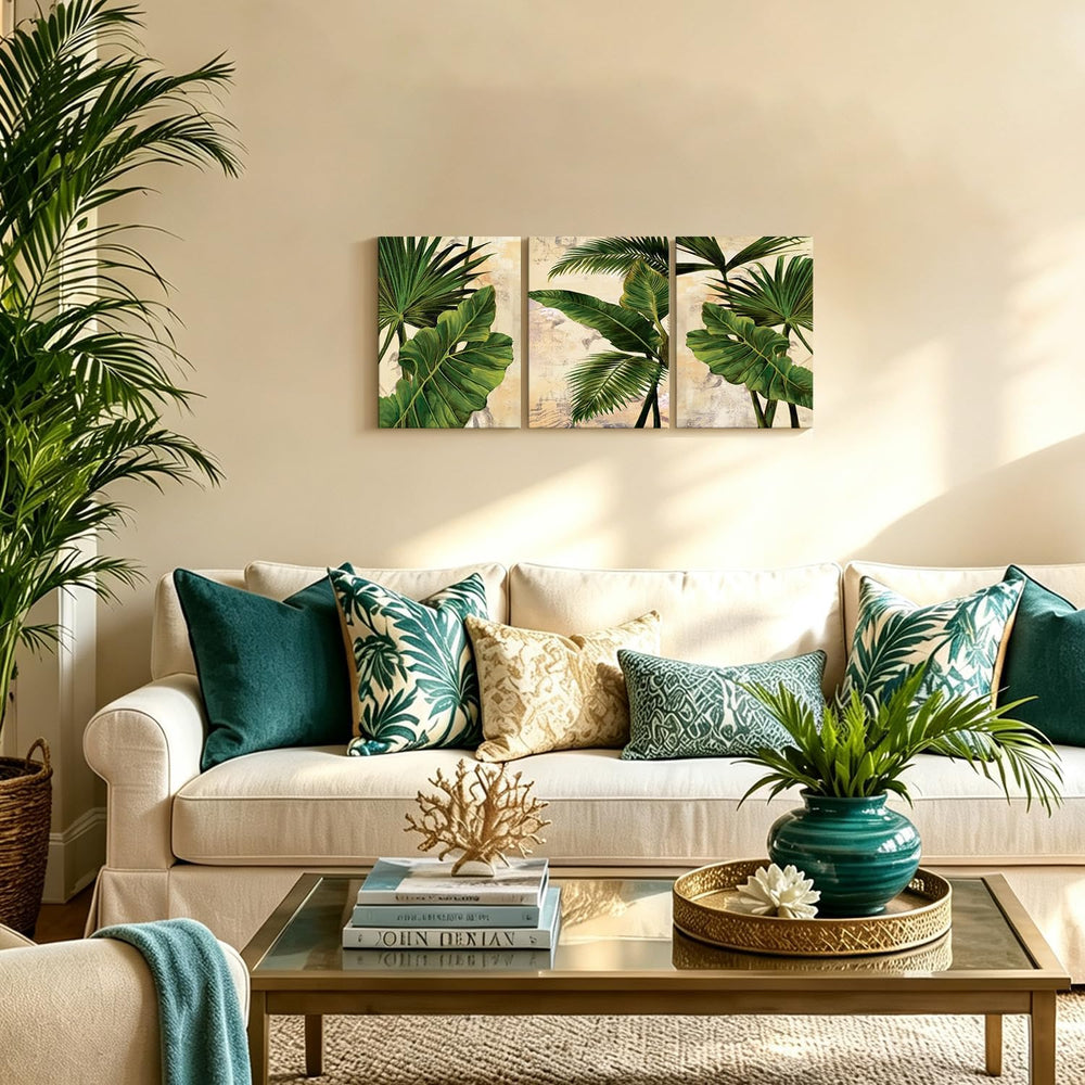 3 Pcs Palm Tree Leaf Canvas Wall Art Tropical Plants Wall Decor 12x16 Inch