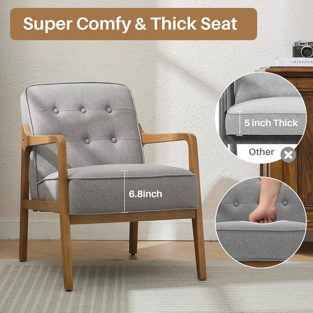 SOFTHION Linen Mid Century Modern Chair with Solid Wood Frame 2-Pack, Grey