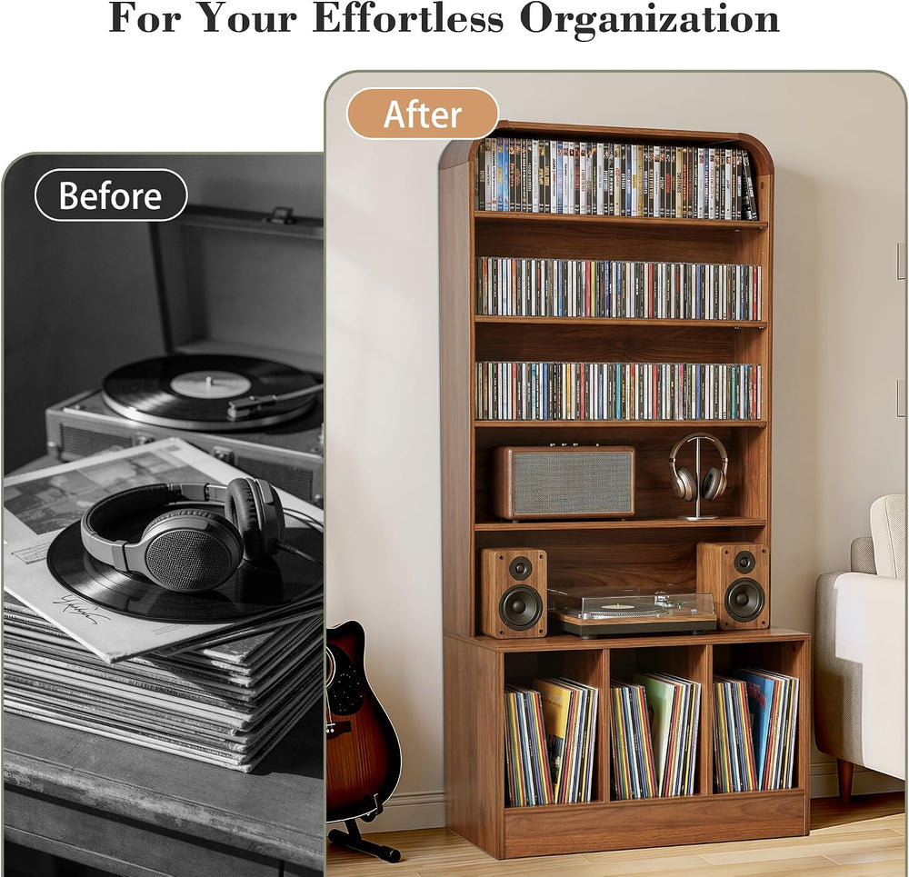 71'' Tall Record Player Stand, 6 Tier Large Vinyl Record Player Cabinet