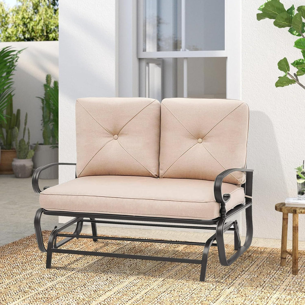 Outdoor Glider Rocking Bench 2 Person Patio Loveseat Steel Frame Furniture Se...