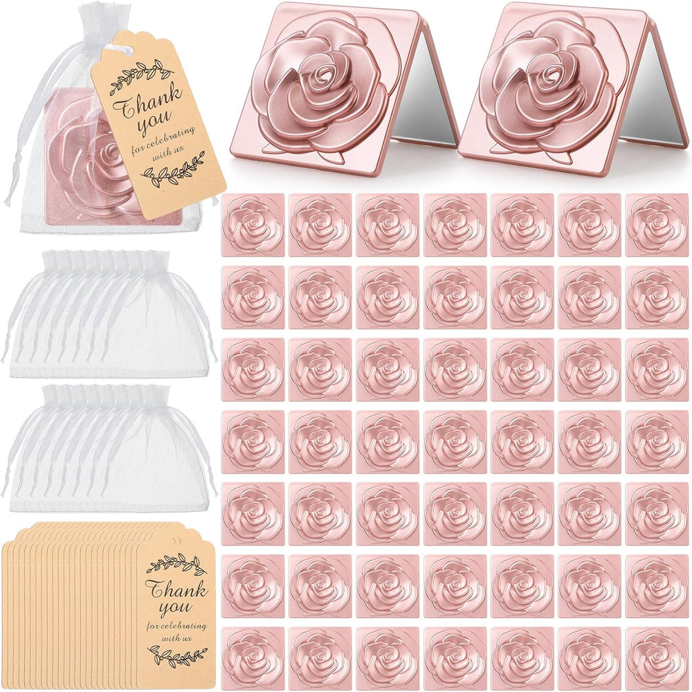 Novabright 50 Sets Rose Compact Mirrors Bulk for Wedding Party, Rose Gold