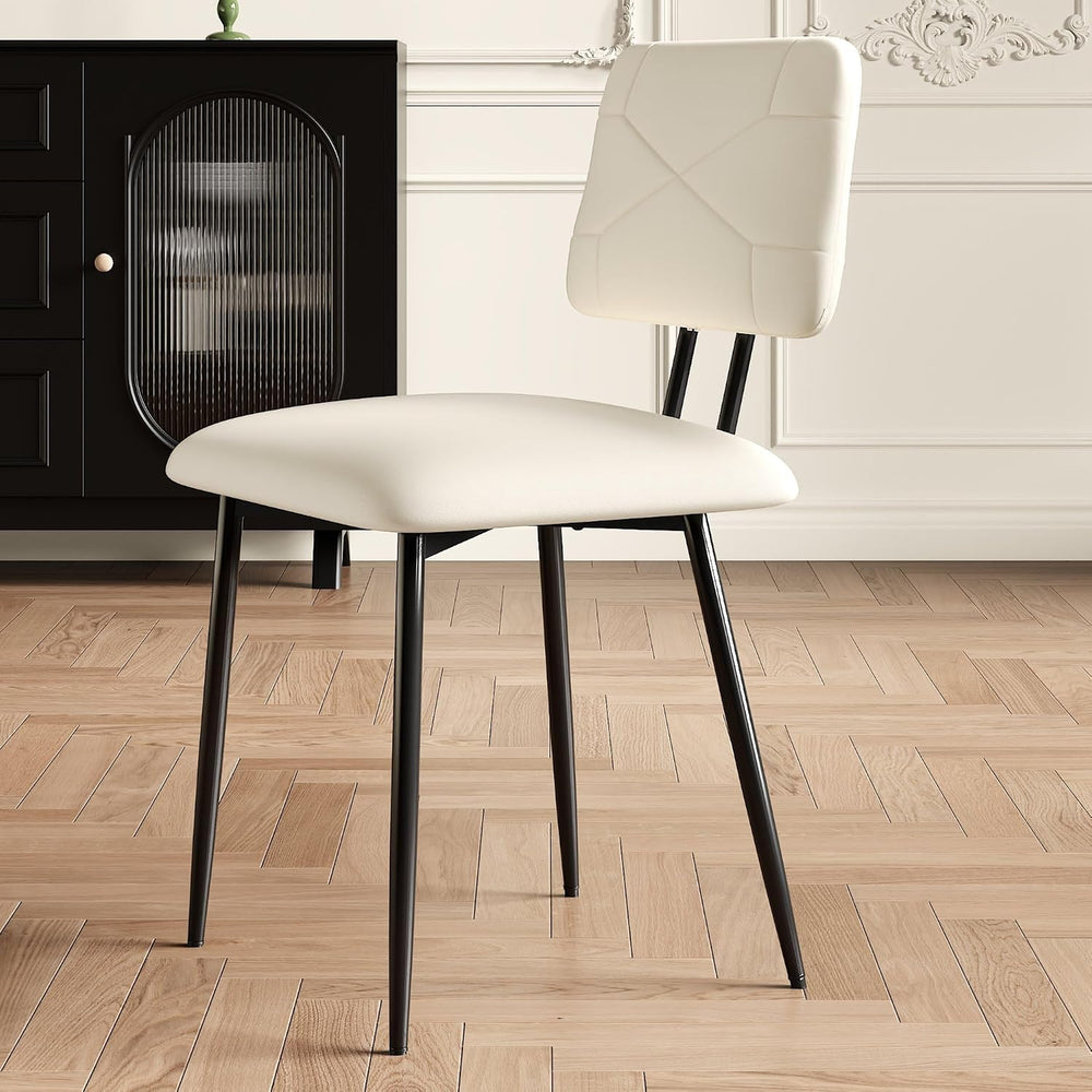 VECELO Stacking Dining Chairs Set of 4, Tufted Faux Leather, Beige