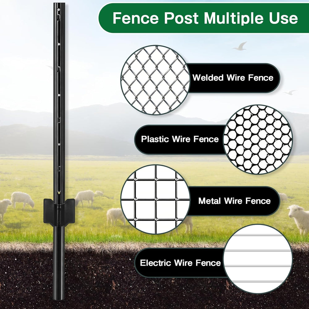 Gtongoko 10 Pack 4FT Heavy Duty Metal Fence Posts, Black U Channel No Dig Fen...
