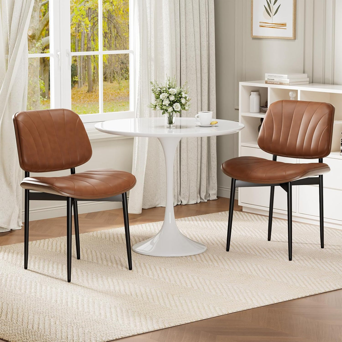 REONEY Dining Chairs Set of 2, Mid-Century Modern Kitchen Chairs, Camel