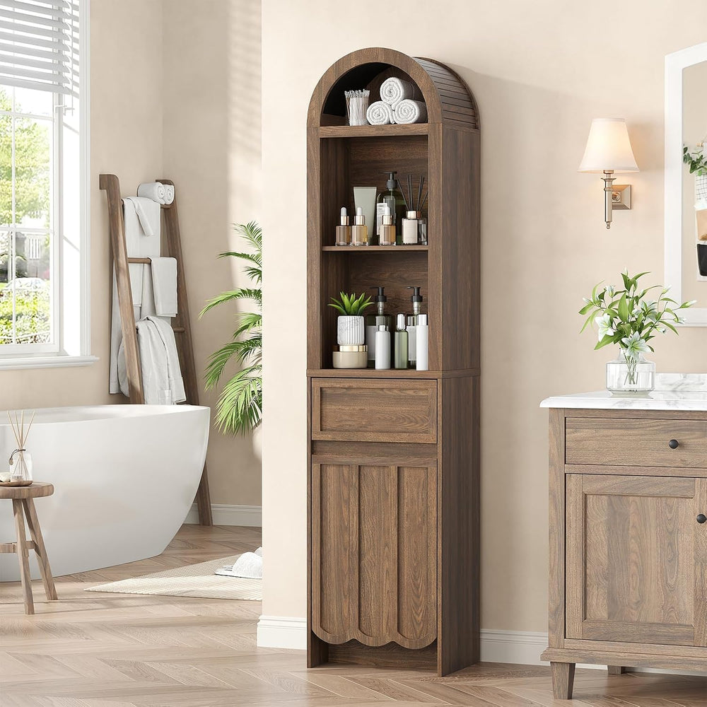 Vabches Tall Storage Cabinet with Arched Fluted Top, 67” Tall Bathroom Storag...