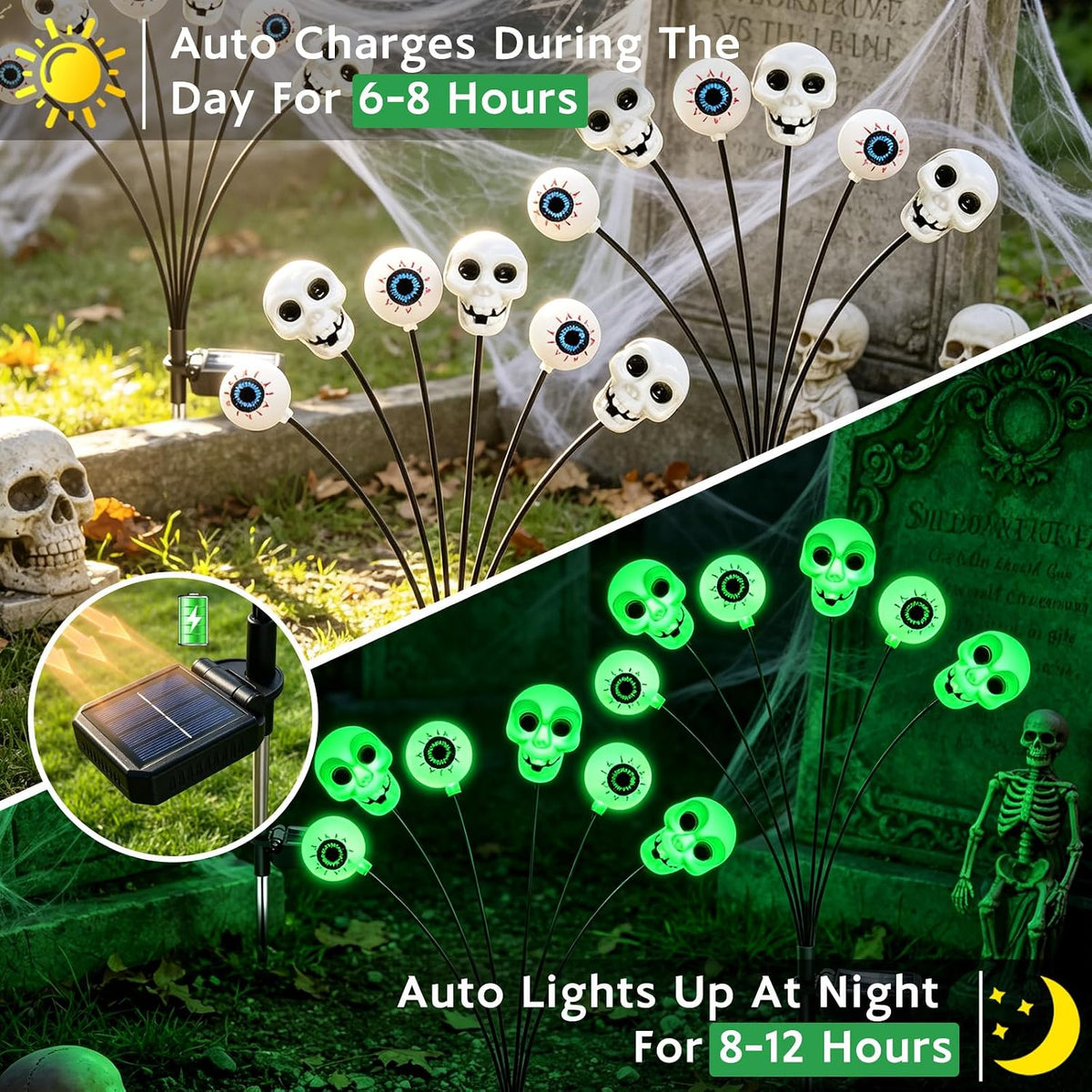 Halloween Decorations Outdoor, 4 Pack 24 LED Green Solar Scary Eyeball Lights, Waterproof Swaying Solar Firefly Light, Spooky Eyes Halloween Decor for Garden Yard Patio Lawn Pathway Party