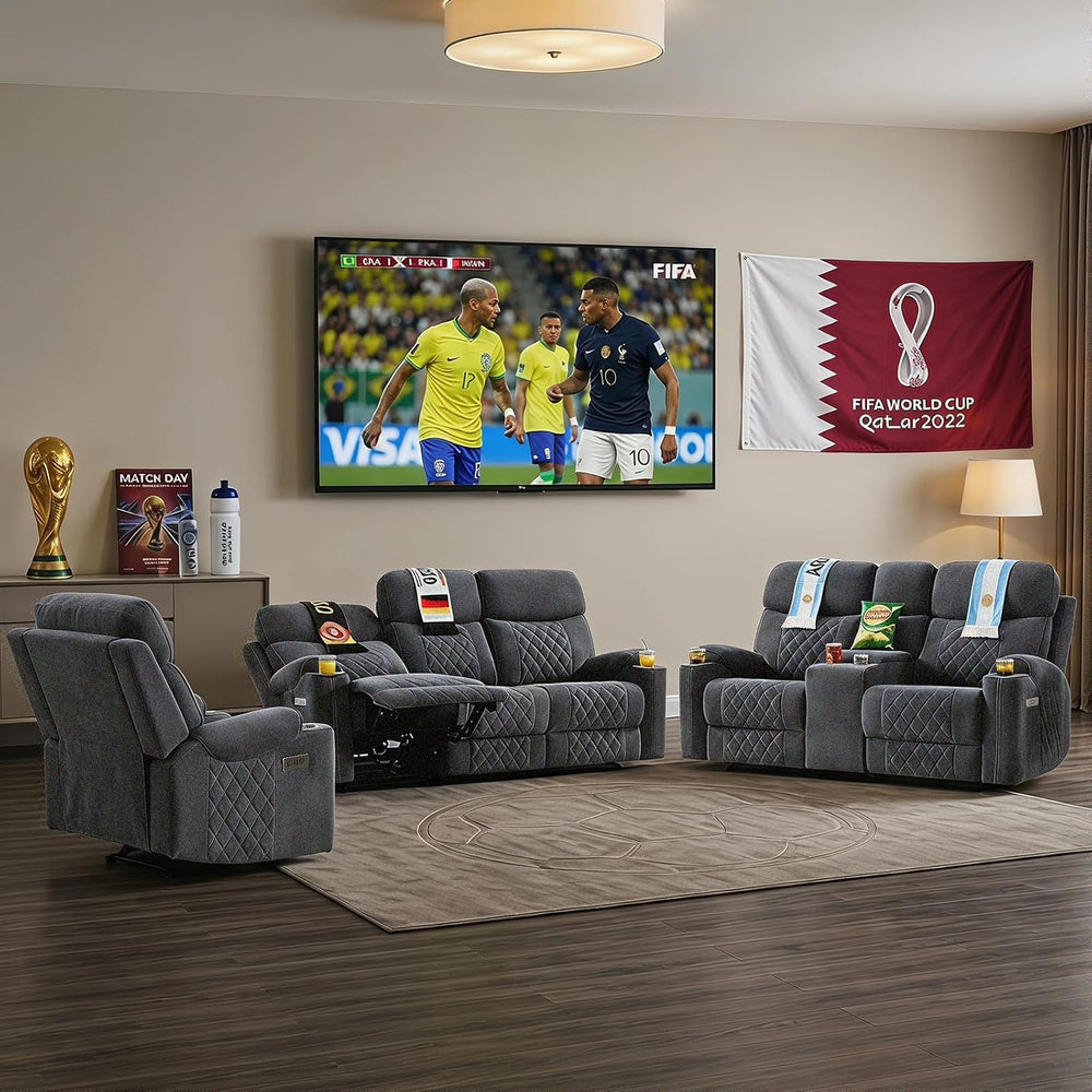 HAOMARKETS 3-Piece Power Recliner Sofa Set with Charging Port, Include Single...