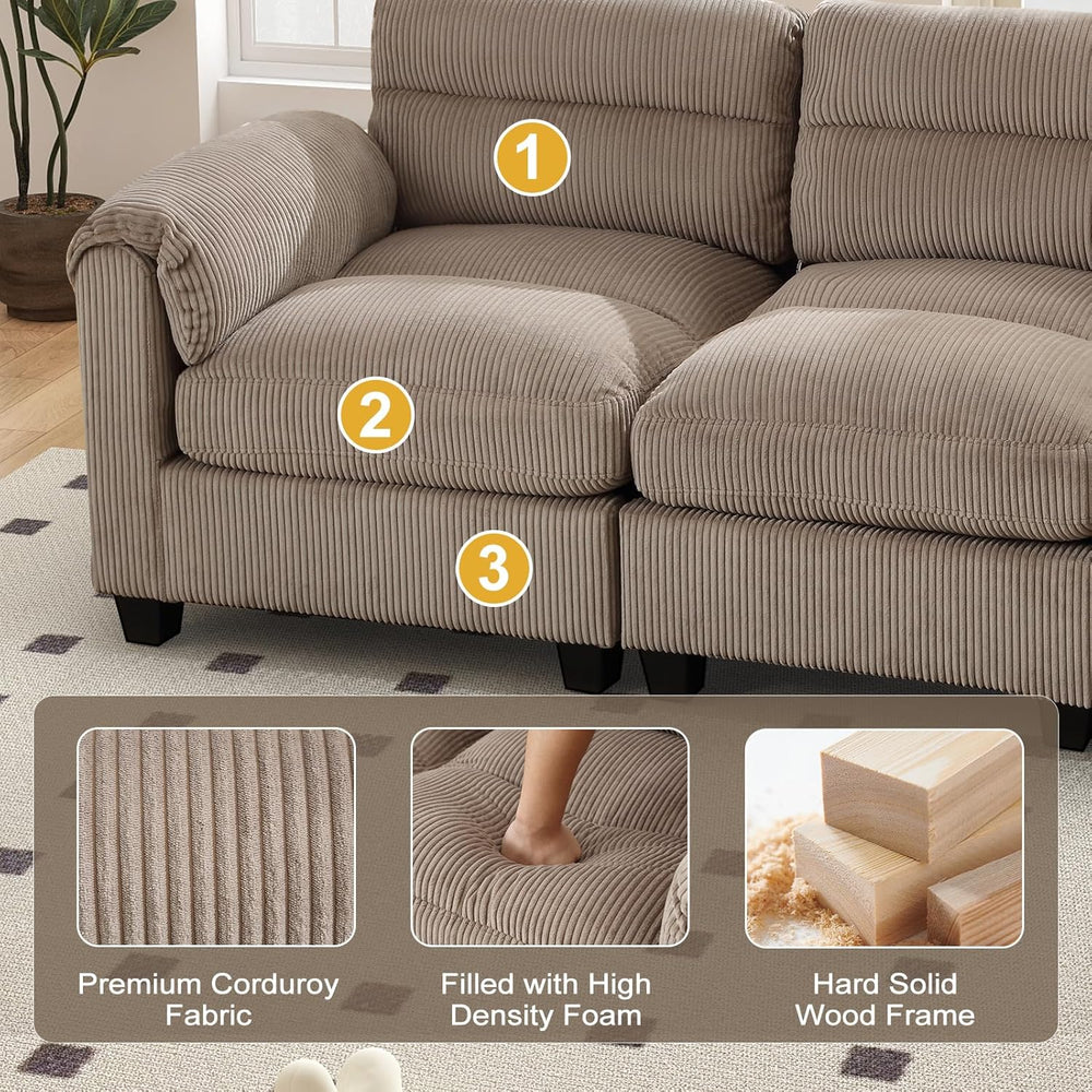 HAOMARKETS Corduroy 3-piece Sofa Set, Upholstered Ottoman, Loveseat 2-Seater ...