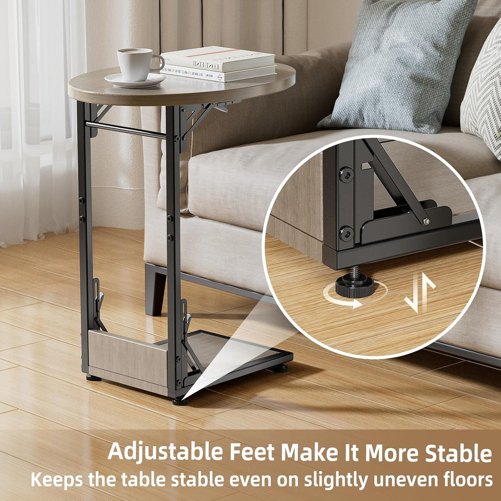 Elbourn Folding Side Table End Couch Tables, C-Shaped TV Stand for Sofa