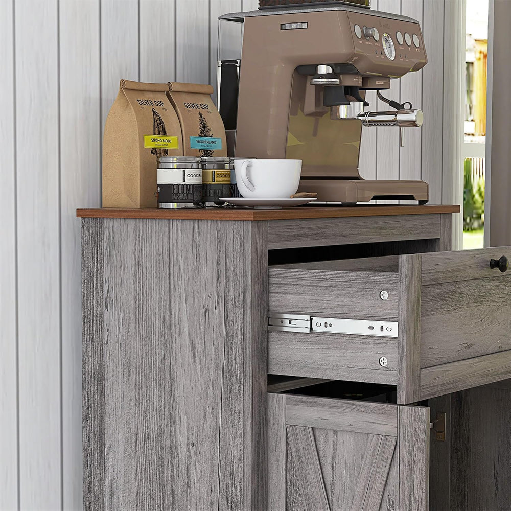 HOMCOM Farmhouse Barn Door Accent Cabinet with Double Doors Gray