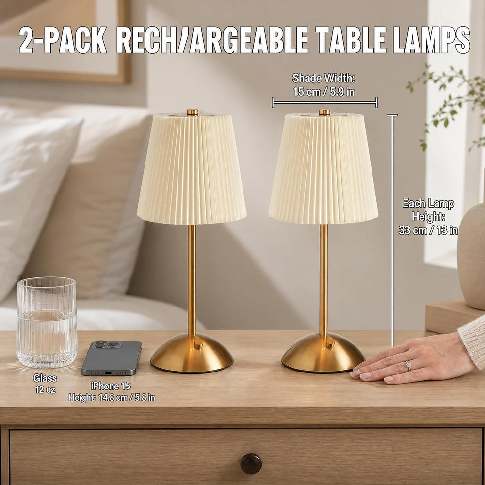 2-Pack Cordless Rechargeable Table Lamp, 3-Color Dimmable Touch Light