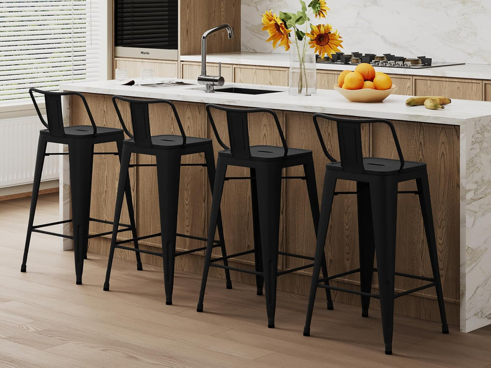 Changjie Furniture Industrial Metal Bar Stools with Backs Set of 4, Counter H...