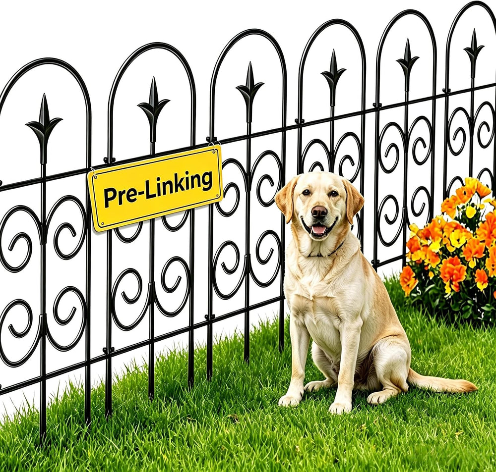 AMAGABELI 8 Panels 24in(H)×10ft(L) Decorative Garden Fence No Dig Rustproof M...