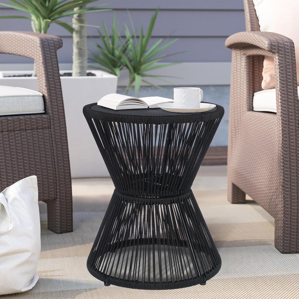 SUNNYPARK Small Outdoor Side End Table Modern Hourglass Style 20" H