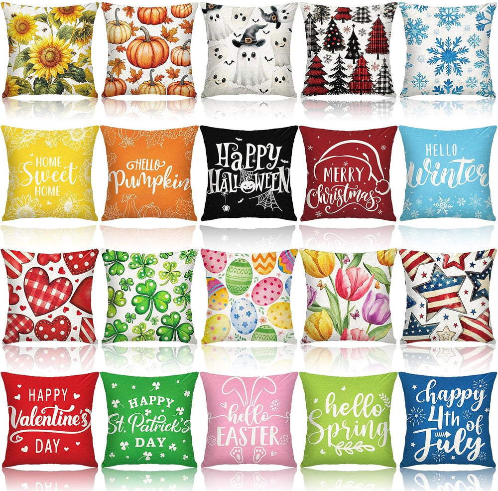 Mindsoft 20 Pcs Holiday Pillow Covers 18x18, Fall Christmas Throw Cover