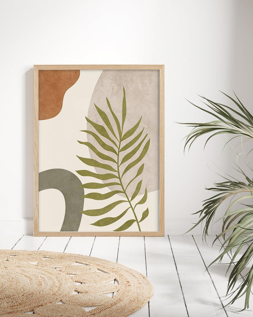 HesenDot Natural OAK Wood Abstract Leaf Framed Wall Art,12x16in