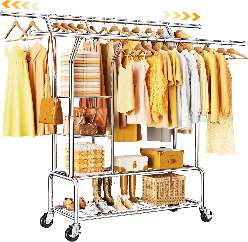 Heavy Duty Clothes Rack with Wheels for Hanging Clothing