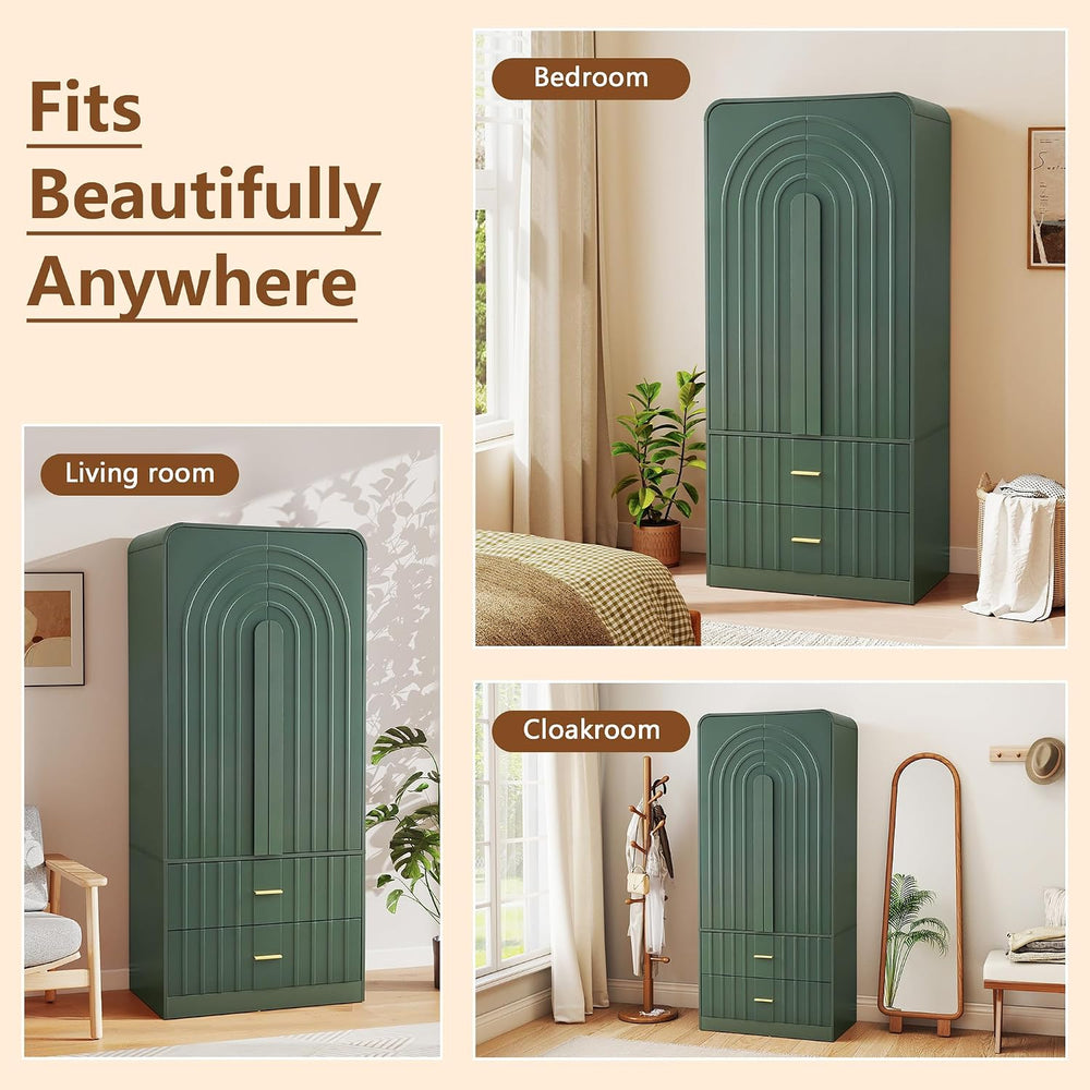 ORRD Freestanding Armoire Wardrobe Closet with Arched Fluted 2 Doors and 2 St...