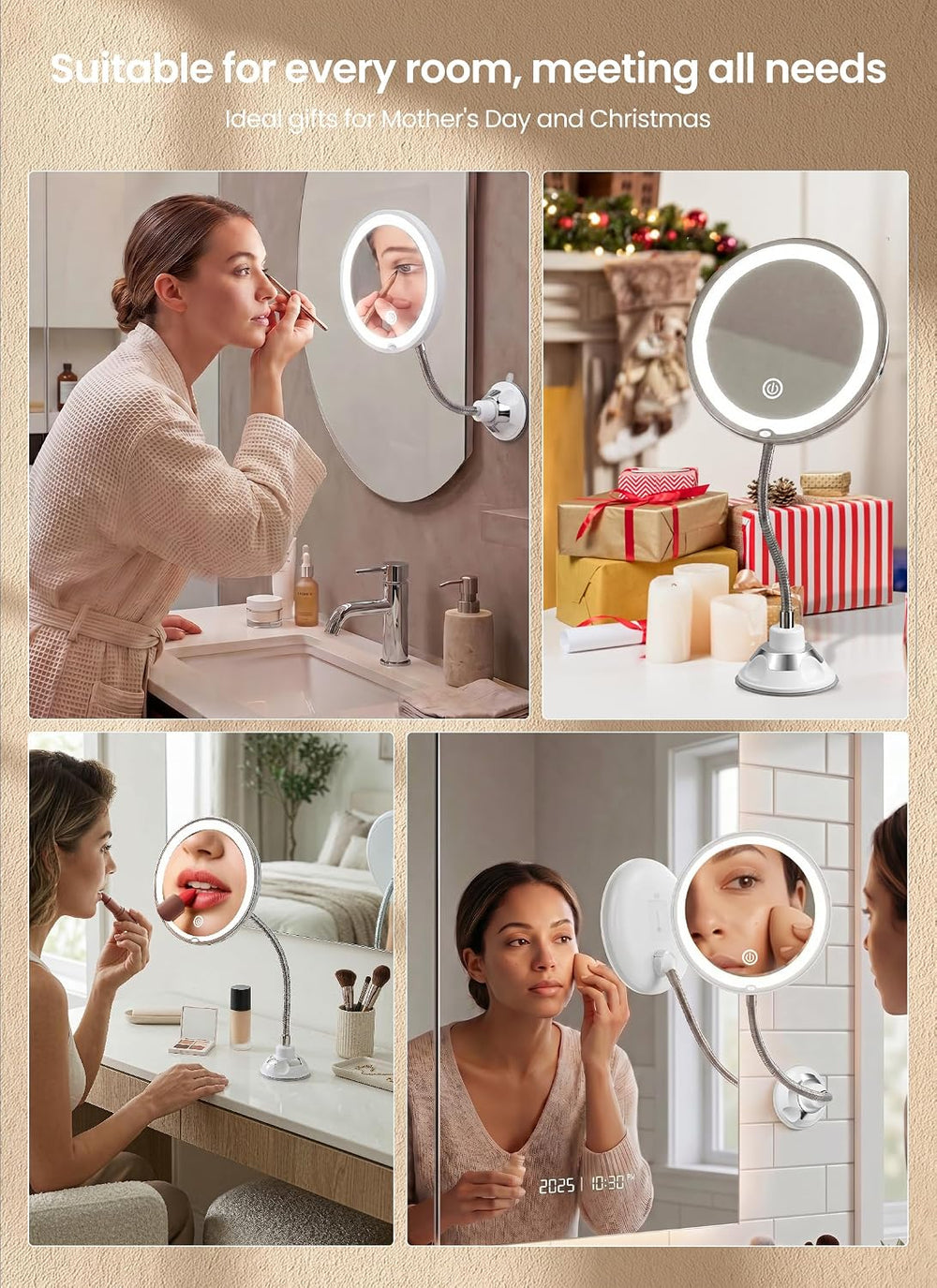 10x Makeup Mirror with Lights, Magnifying Mirror 3 Light Modes Silver