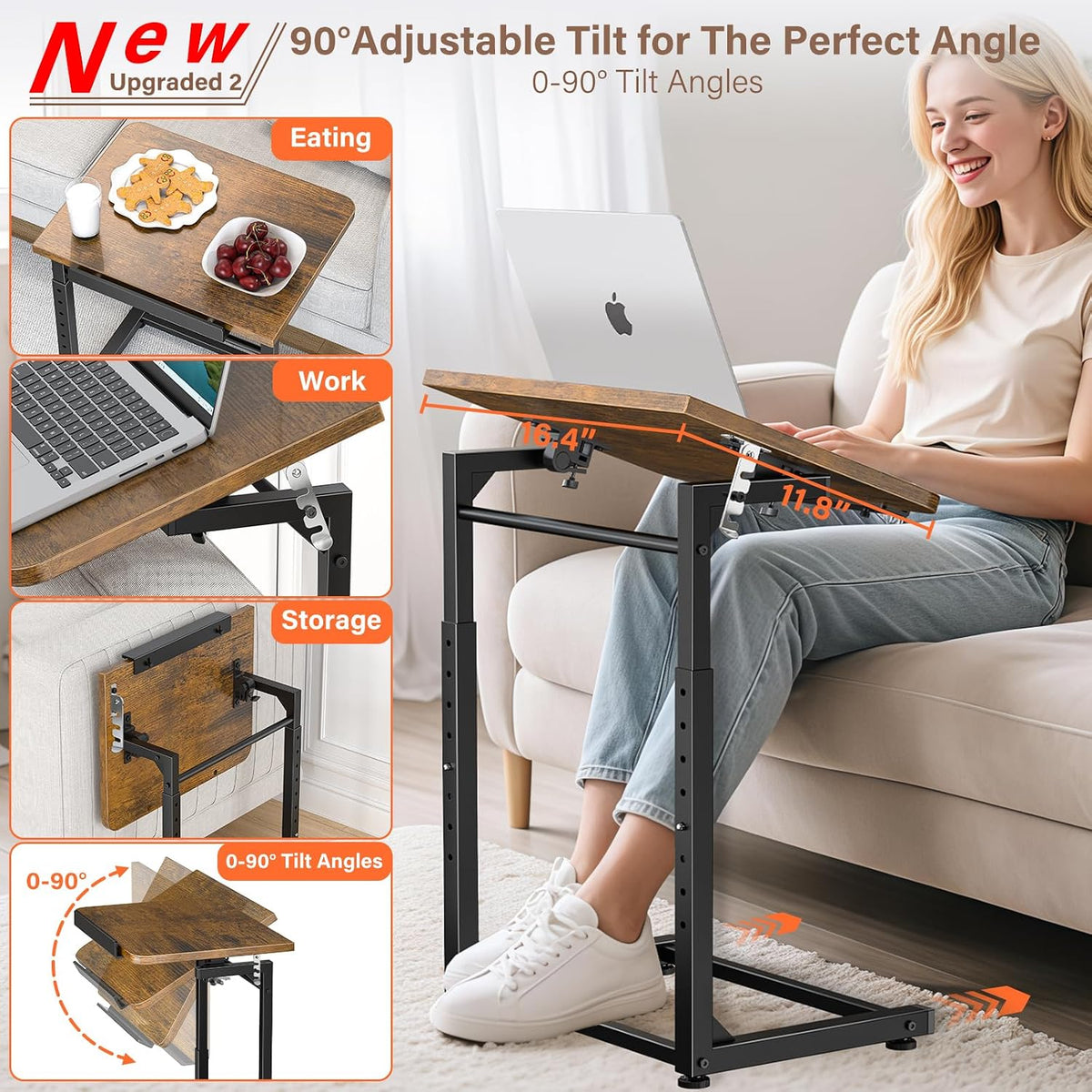 upgrade tv tray table, 8-level adjustable height couch, close-up detail