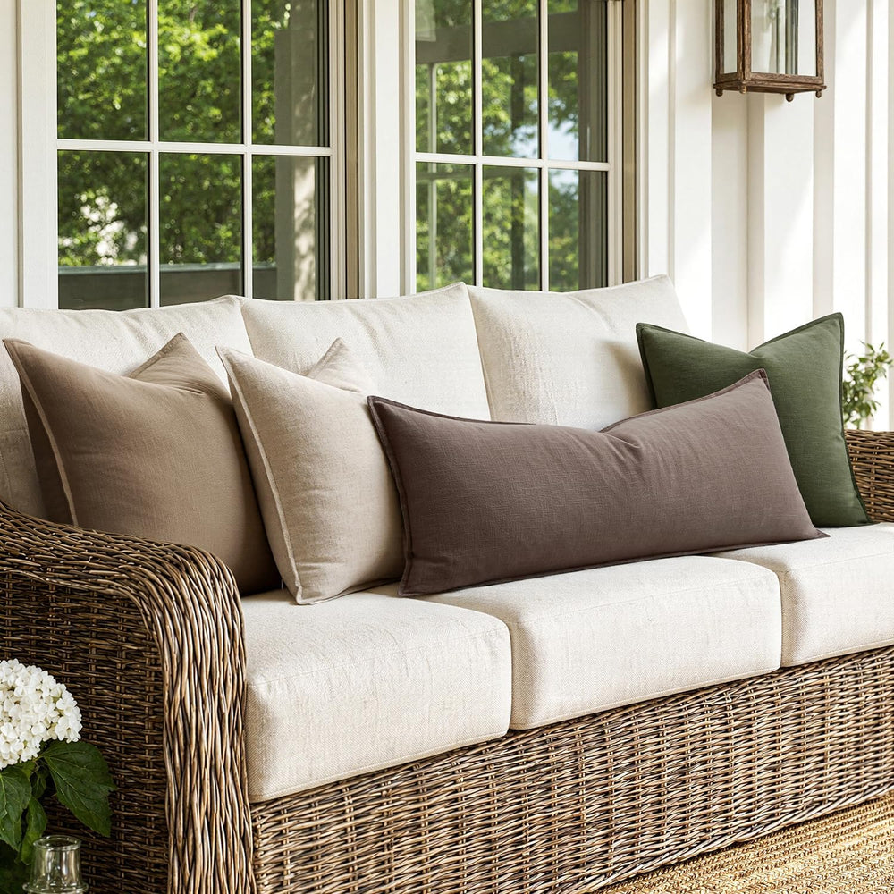 MIULEE Decorative Linen Lumbar Pillow Cover 14x36 Inch Malt Ball
