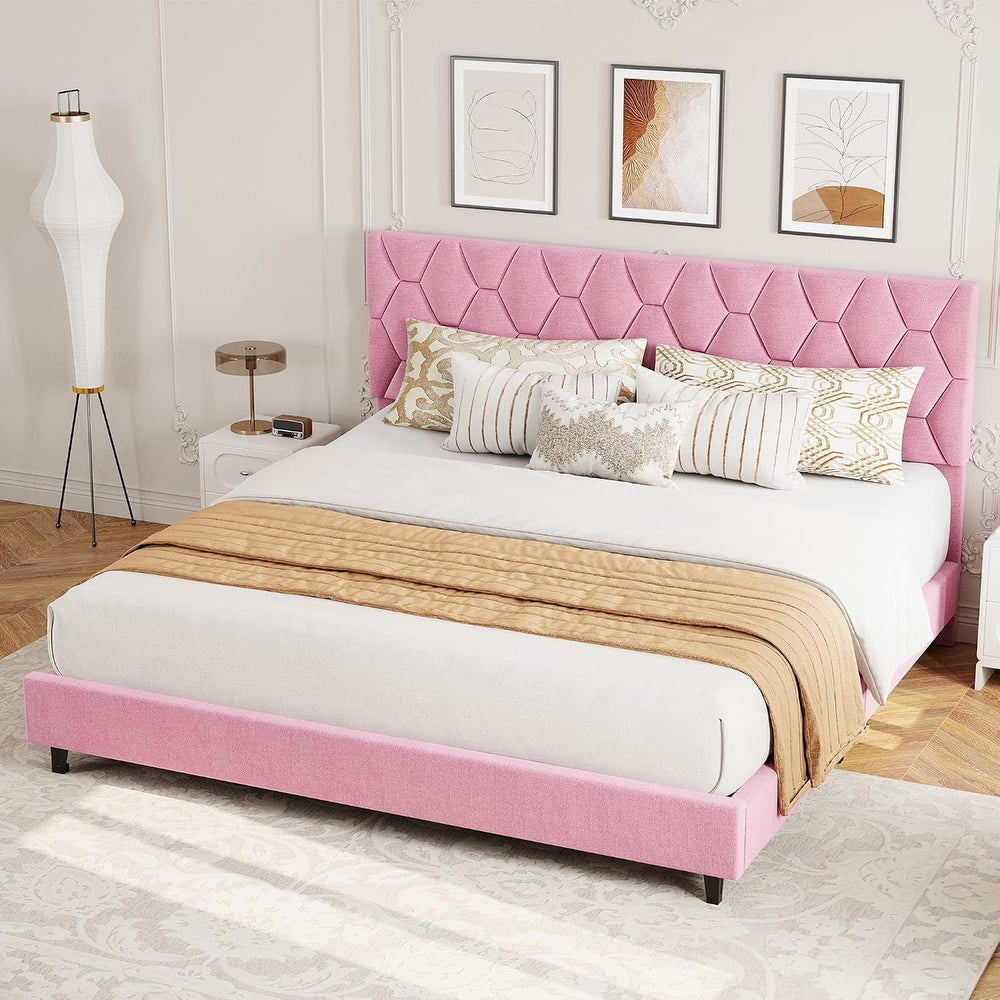 GAOMON King Size Platform Bed Frame with Adjustable Upholstered Headboard