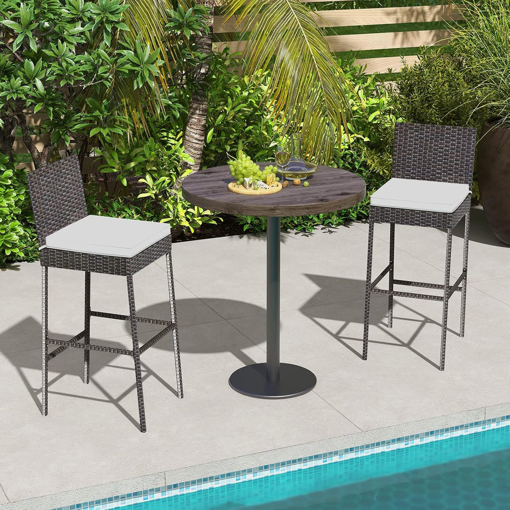 Tangkula Set of 2 Patio Wicker Barstools, Outdoor Bar Height Chair w/Soft Sea...